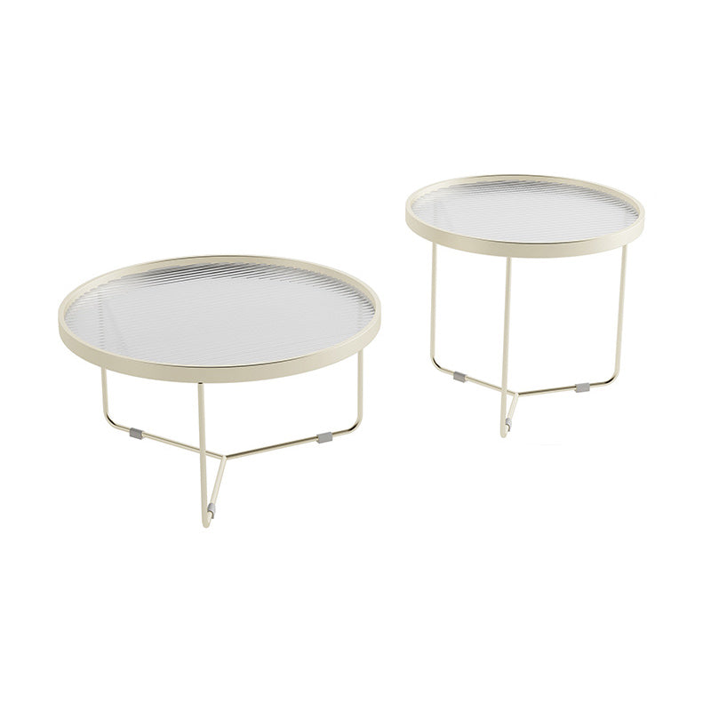 Tempered Glass Round Top 2 Nesting Table Metal Frame Base Cocktail Table