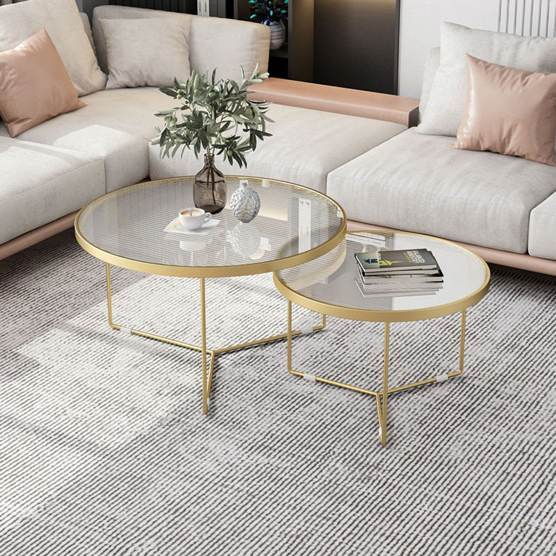 Tempered Glass Round Top 2 Nesting Table Metal Frame Base Cocktail Table