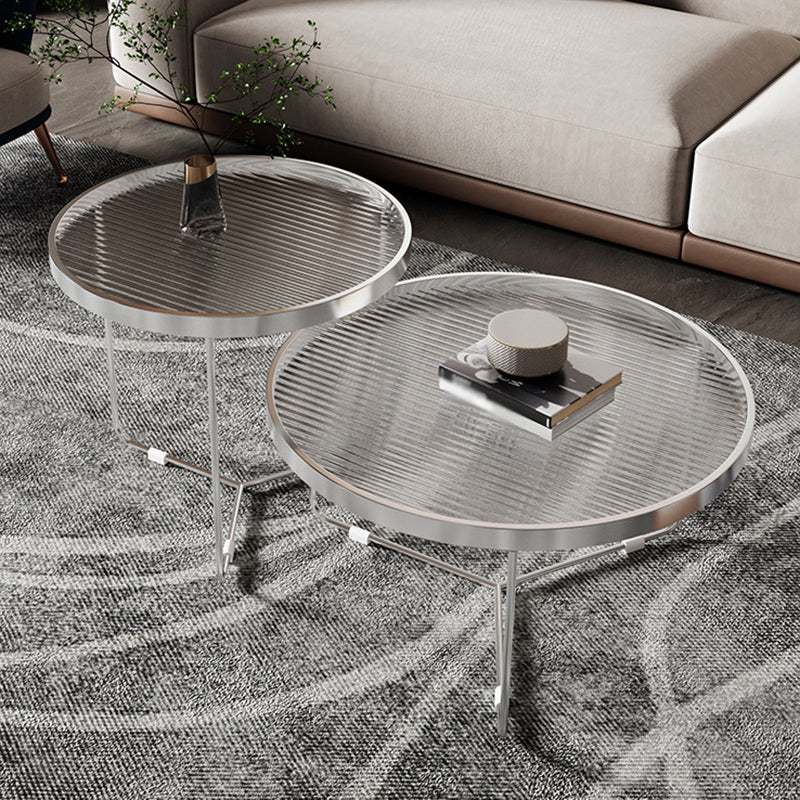 Tempered Glass Round Top 2 Nesting Table Metal Frame Base Cocktail Table