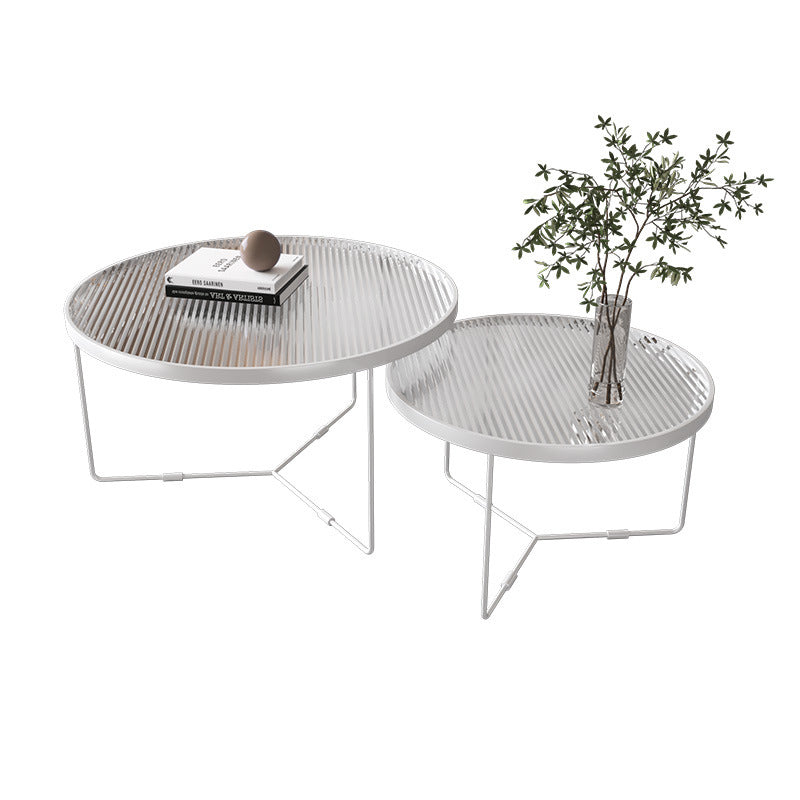 Tempered Glass Round Top 2 Nesting Table Metal Frame Base Cocktail Table