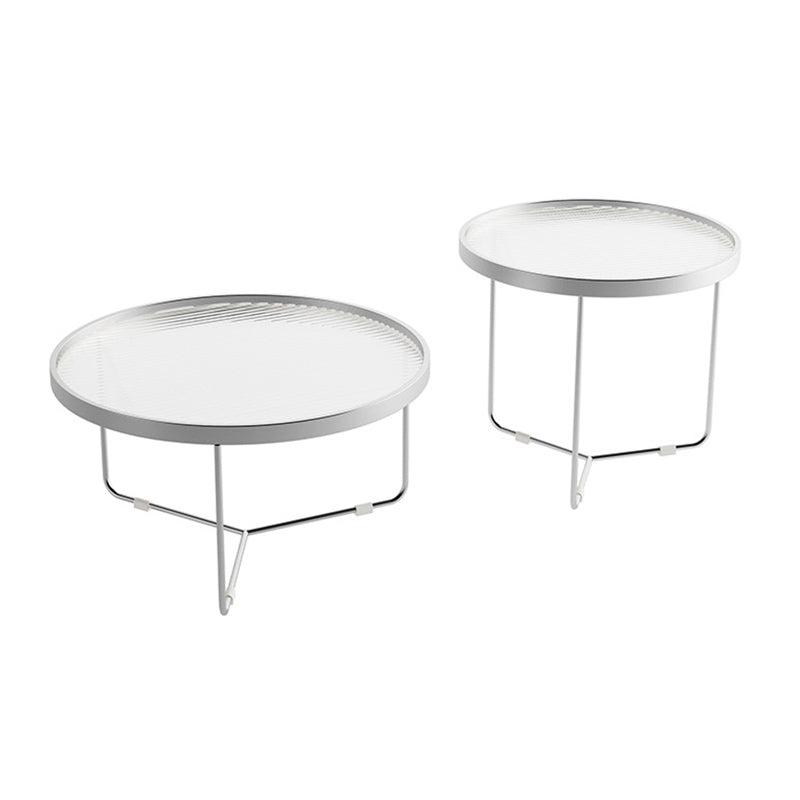 Tempered Glass Round Top 2 Nesting Table Metal Frame Base Cocktail Table