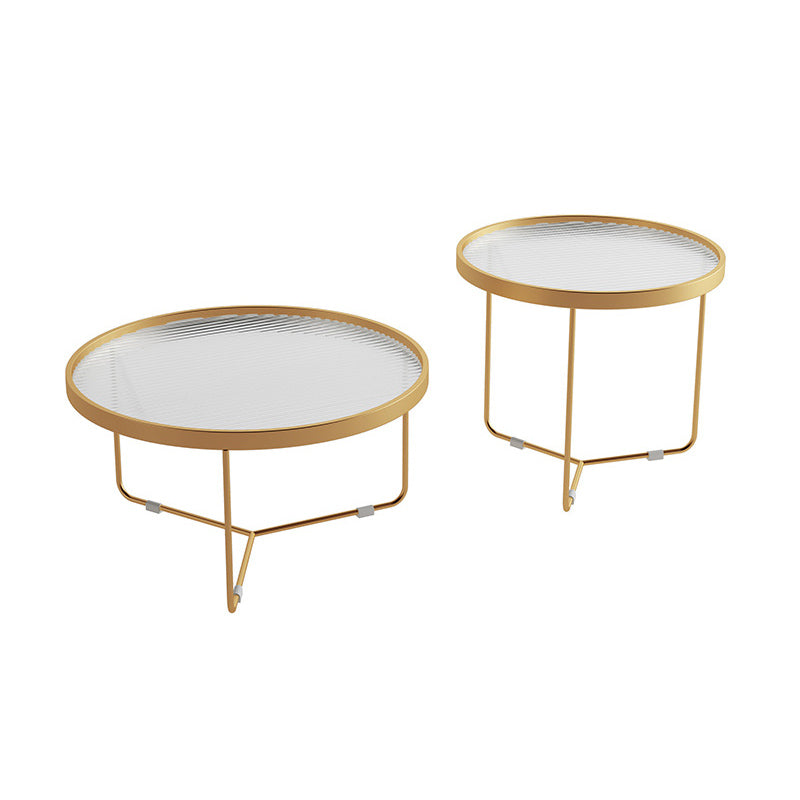 Tempered Glass Round Top 2 Nesting Table Metal Frame Base Cocktail Table