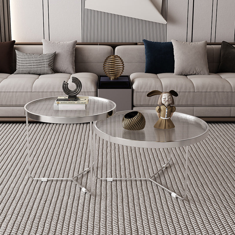 Tempered Glass Round Top 2 Nesting Table Metal Frame Base Cocktail Table