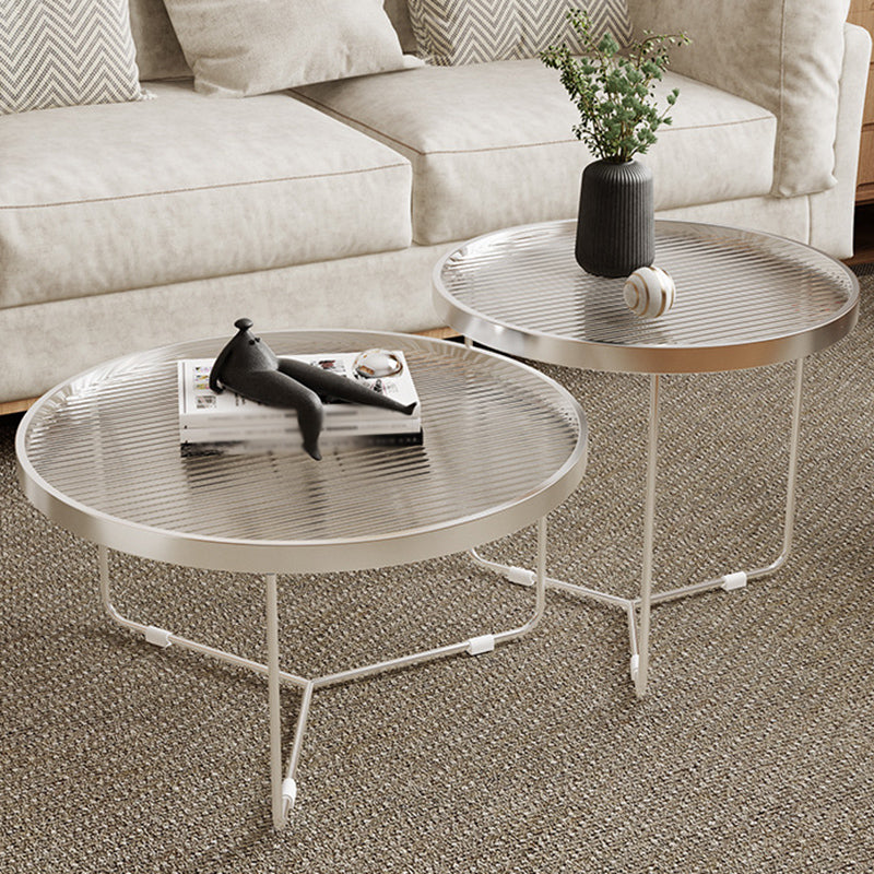 Tempered Glass Round Top 2 Nesting Table Metal Frame Base Cocktail Table