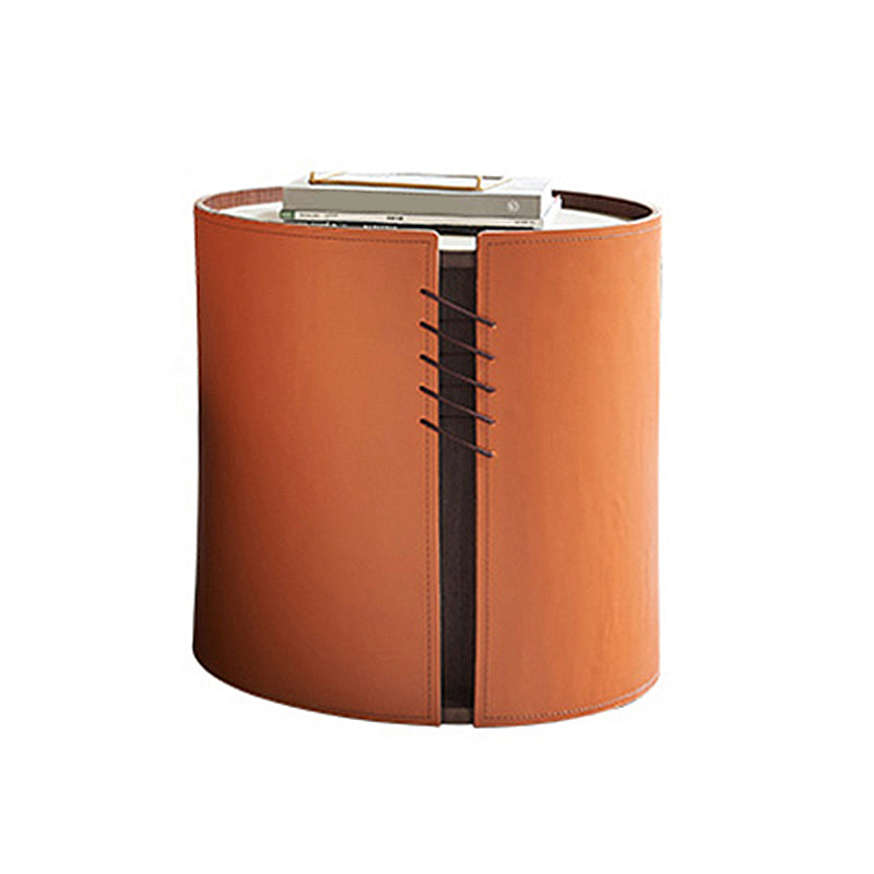 Round White Coffee Table Leather Drum 1 Single Cocktail Table