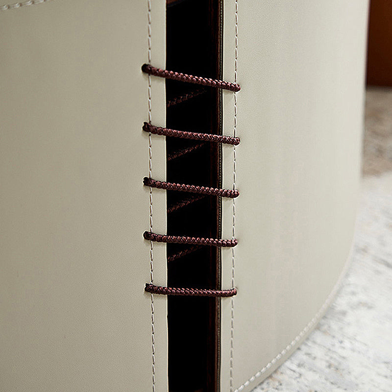 Round White Coffee Table Leather Drum 1 Single Cocktail Table