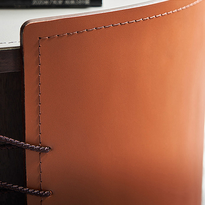 Round White Coffee Table Leather Drum 1 Single Cocktail Table