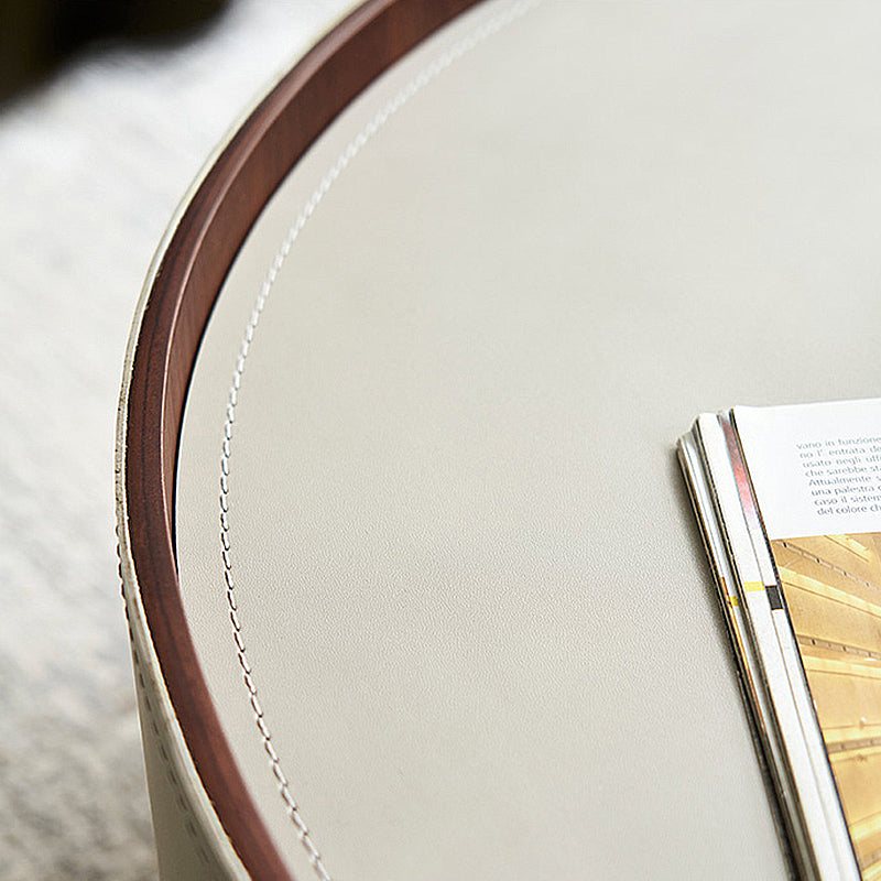 Round White Coffee Table Leather Drum 1 Single Cocktail Table