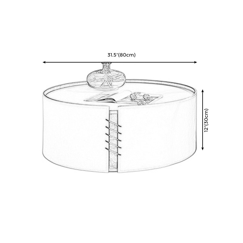 Round White Coffee Table Leather Drum 1 Single Cocktail Table