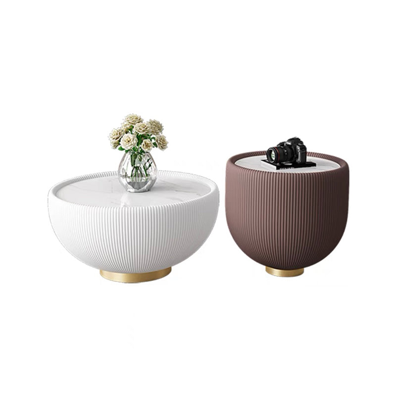 Square Block Base Cocktail Table Rock Plate Desktop Round Coffee Table with Metal Base