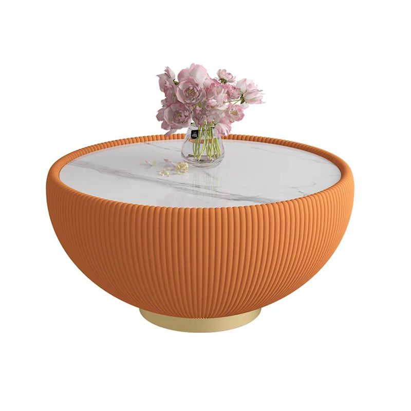Square Block Base Cocktail Table Rock Plate Desktop Round Coffee Table with Metal Base