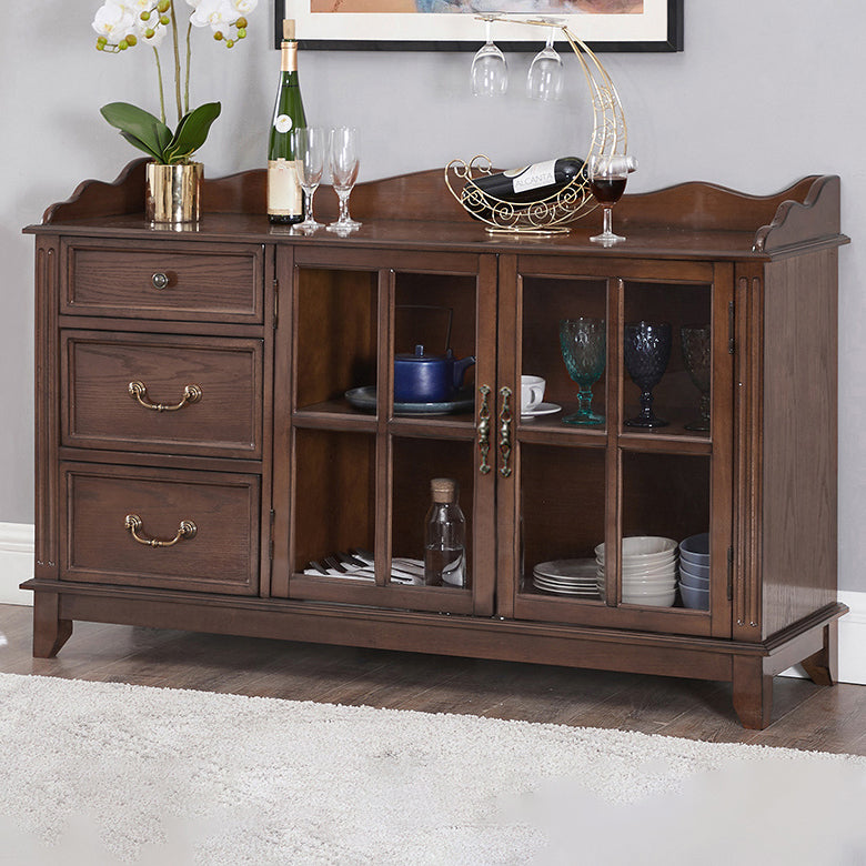 Modern Rubber Wood Dining Server 3-Drawer One Glass Door Kitchen Server