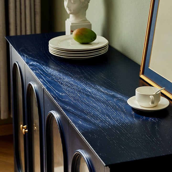 Pine Wood Living Room Sideboard Cabinet Modern Server Cabinet with Storage and Glass Door