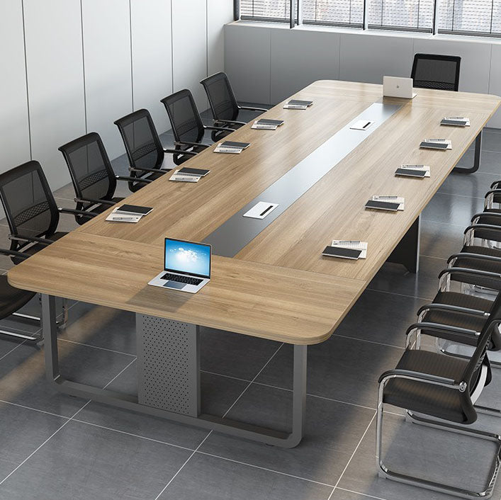 Modern Manufactured Wood Office Desk Rectangular Desk with Metal Pedestal