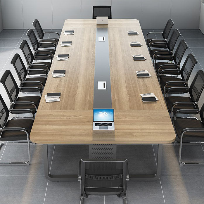 Modern Manufactured Wood Office Desk Rectangular Desk with Metal Pedestal