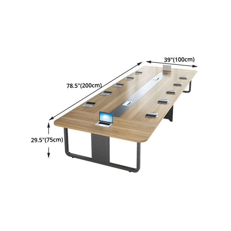 Modern Manufactured Wood Office Desk Rectangular Desk with Metal Pedestal