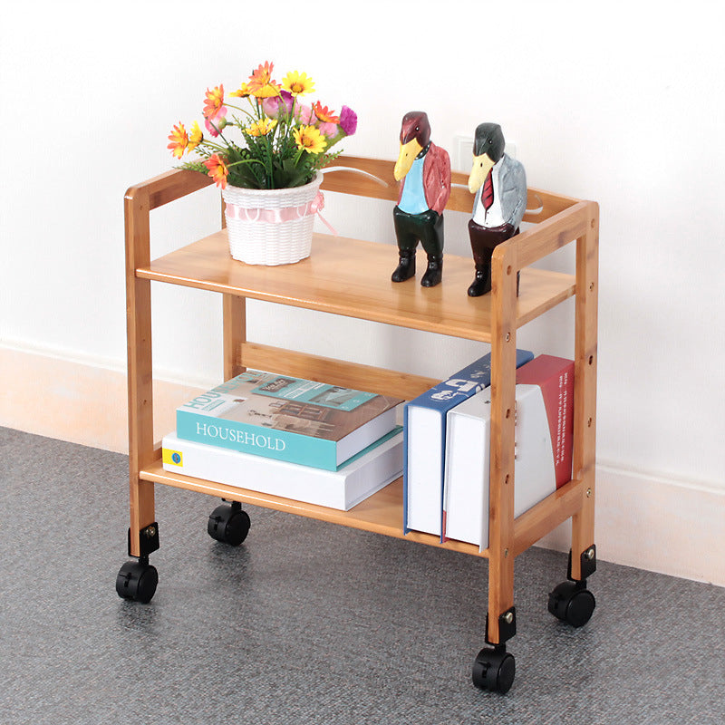 Natural Urban Etagere Bookshelf Manufactured Wood Bookcase with Caster Wheels