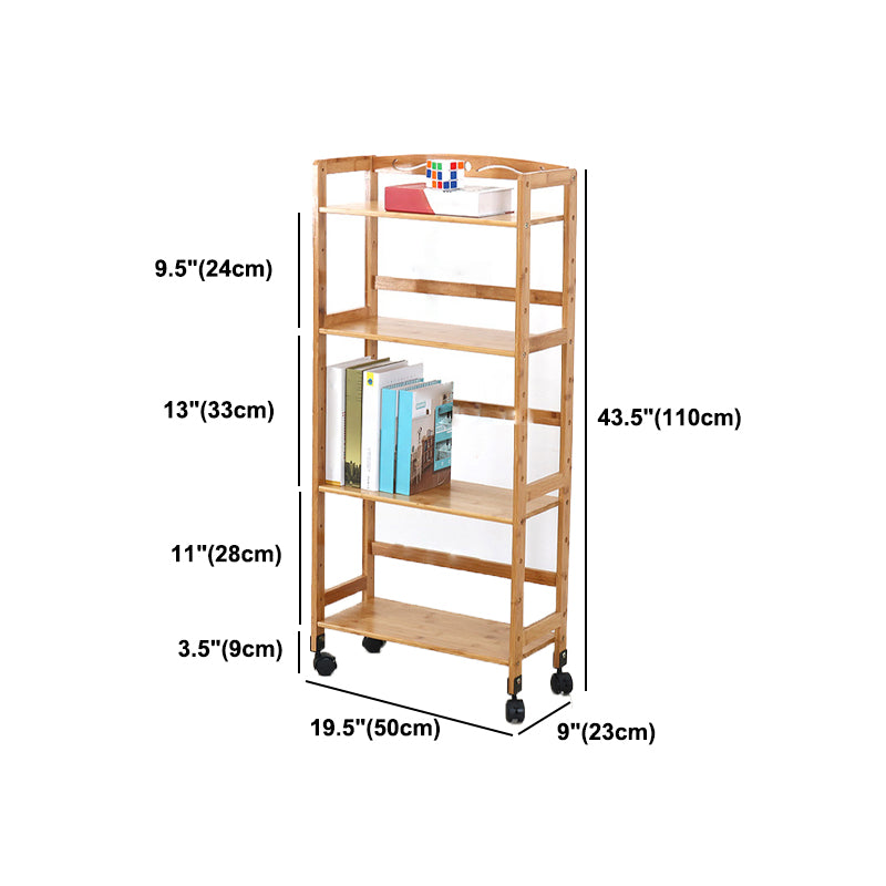 Natural Urban Etagere Bookshelf Manufactured Wood Bookcase with Caster Wheels