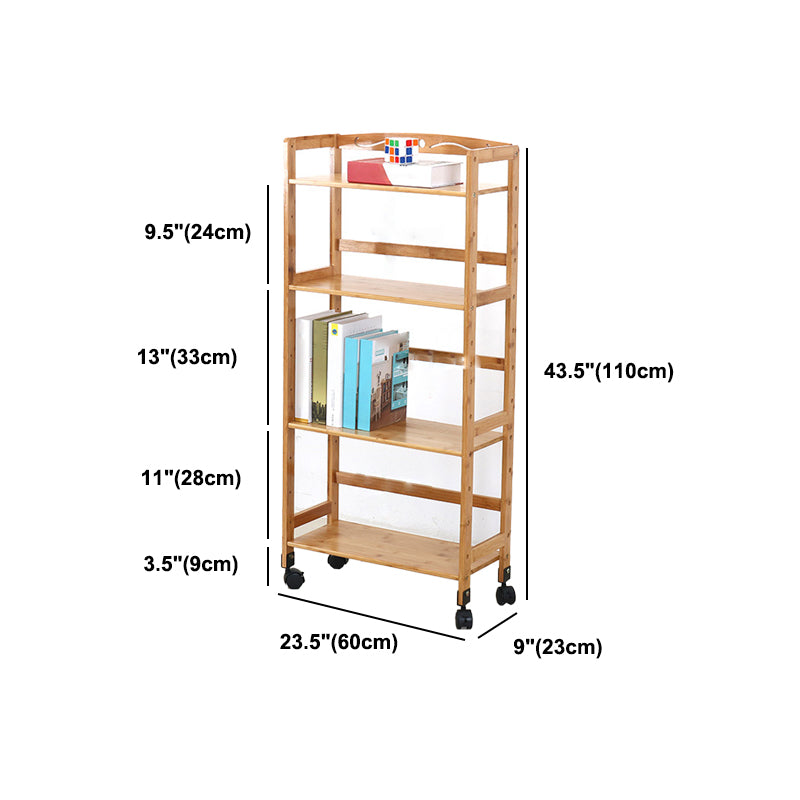Natural Urban Etagere Bookshelf Manufactured Wood Bookcase with Caster Wheels
