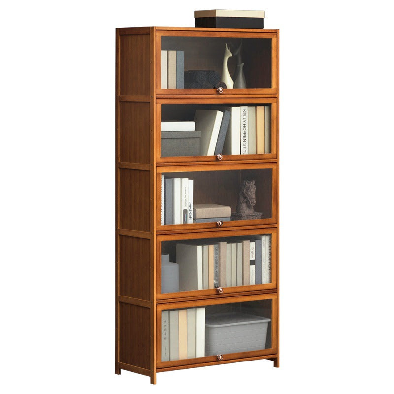 Contemporary Style Wood Bookcase Closed Back Bookshelf with Door for Home