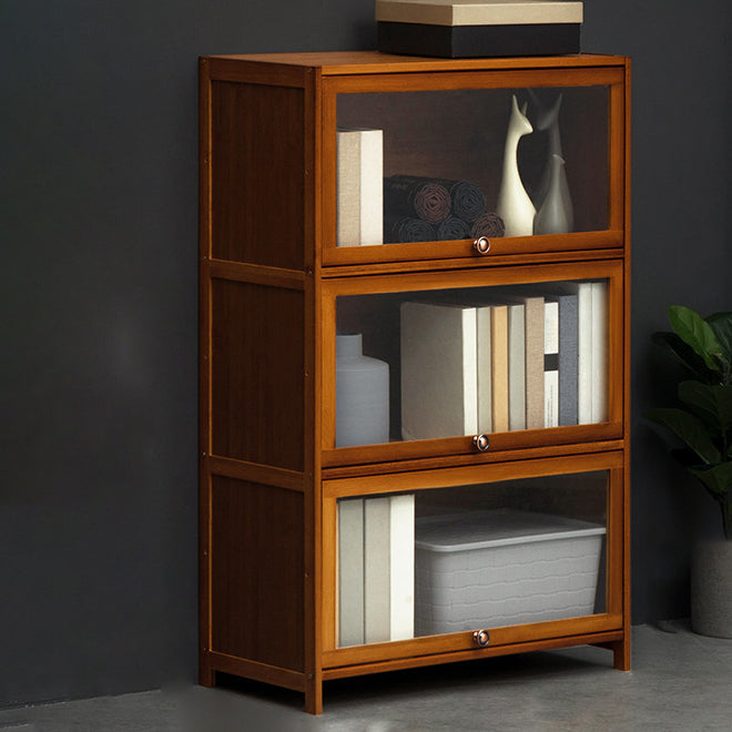 Contemporary Style Wood Bookcase Closed Back Bookshelf with Door for Home