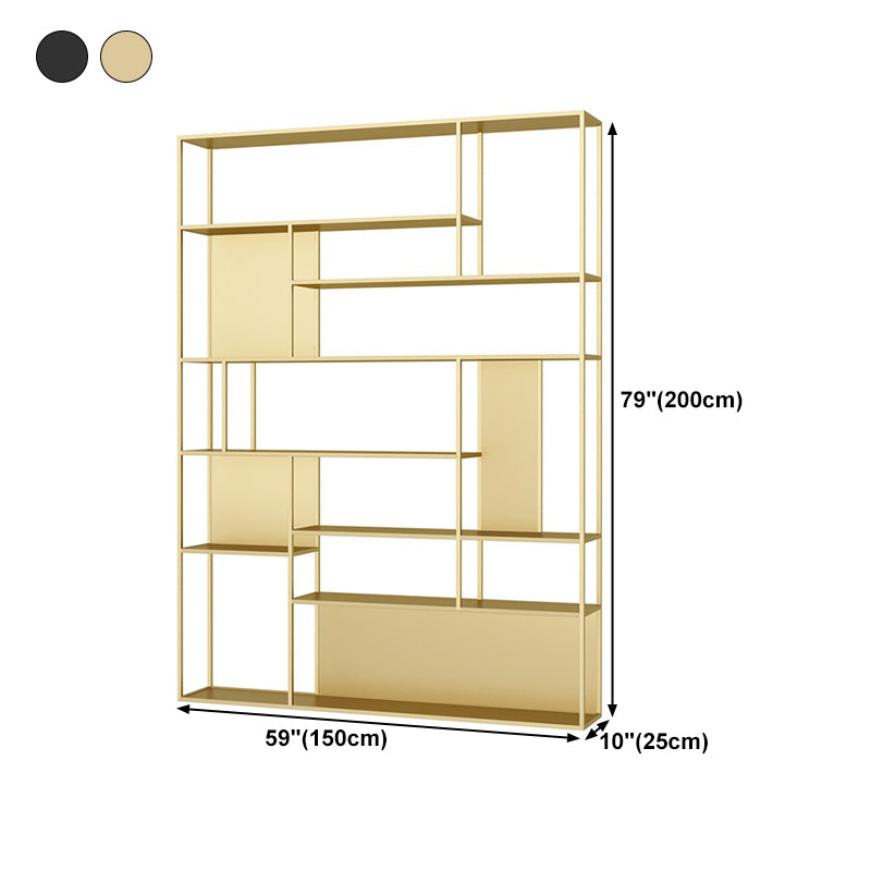 Home Office Etagere Bookcase Modern Metal Bookshelf with Rectangle Shelves