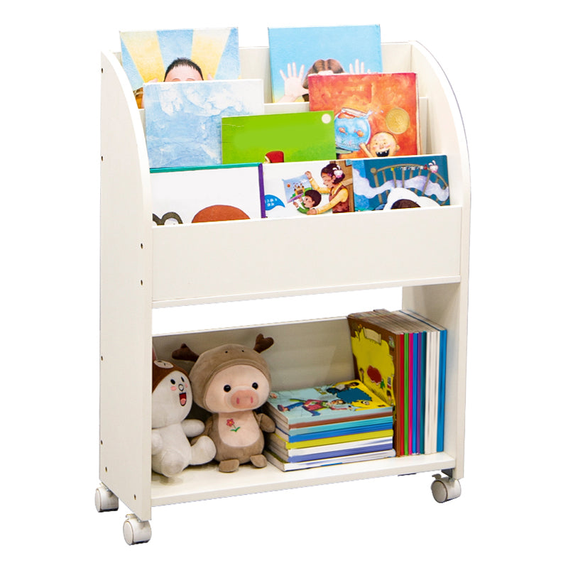 Contemporary Ladder Bookcase Manufactured Wood Bookshelf with Caster Wheels