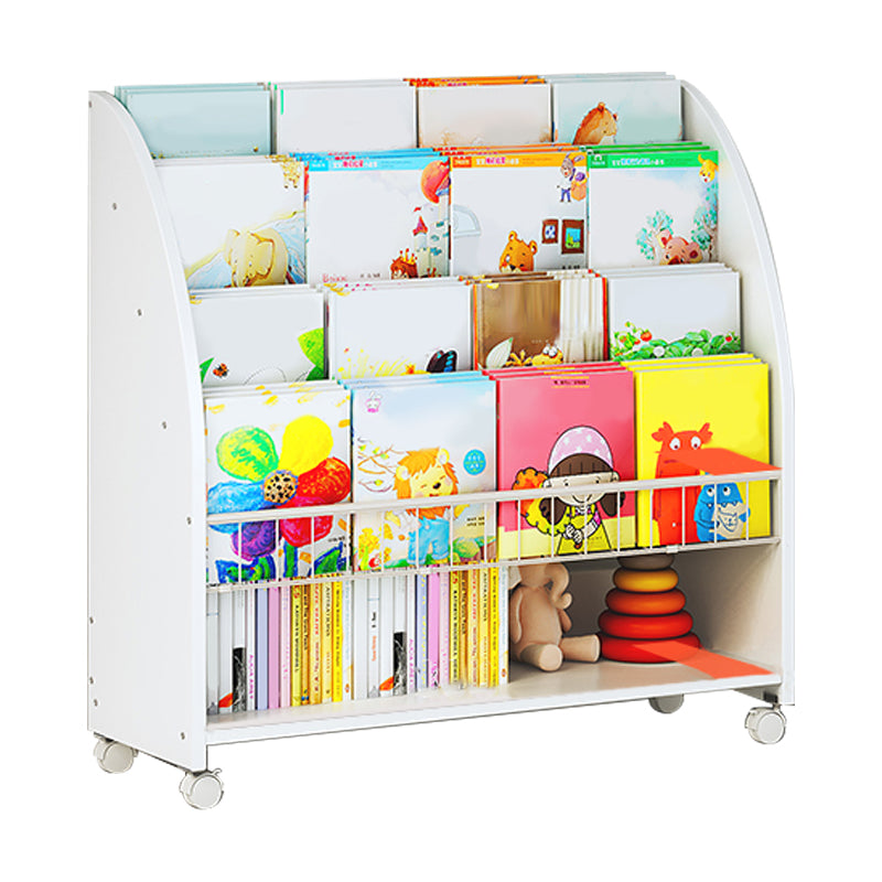 Contemporary Ladder Bookcase Manufactured Wood Bookshelf with Caster Wheels