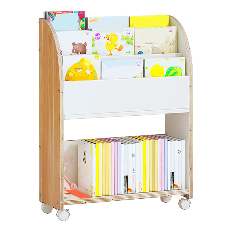 Contemporary Ladder Bookcase Manufactured Wood Bookshelf with Caster Wheels