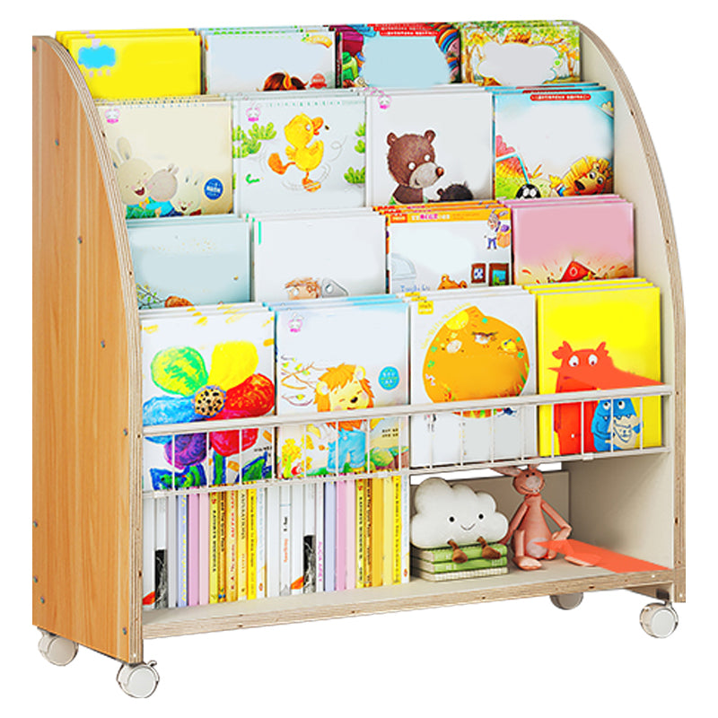 Contemporary Ladder Bookcase Manufactured Wood Bookshelf with Caster Wheels