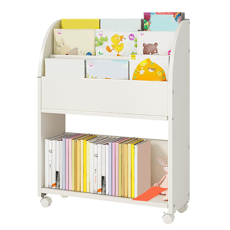 Contemporary Ladder Bookcase Manufactured Wood Bookshelf with Caster Wheels