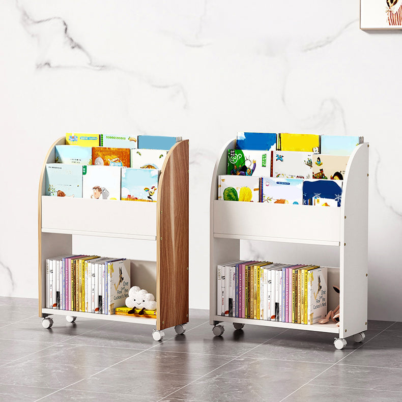 Contemporary Ladder Bookcase Manufactured Wood Bookshelf with Caster Wheels