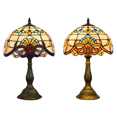 Lampada da scrivania vittoriana Tiffany con paralume bombato, lampada da lettura in vetro colorato con 1 testa in oro/marrone per camera da letto