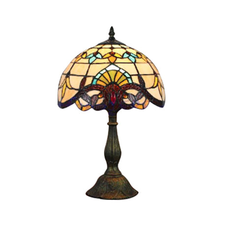 Lampada da scrivania vittoriana Tiffany con paralume bombato, lampada da lettura in vetro colorato con 1 testa in oro/marrone per camera da letto