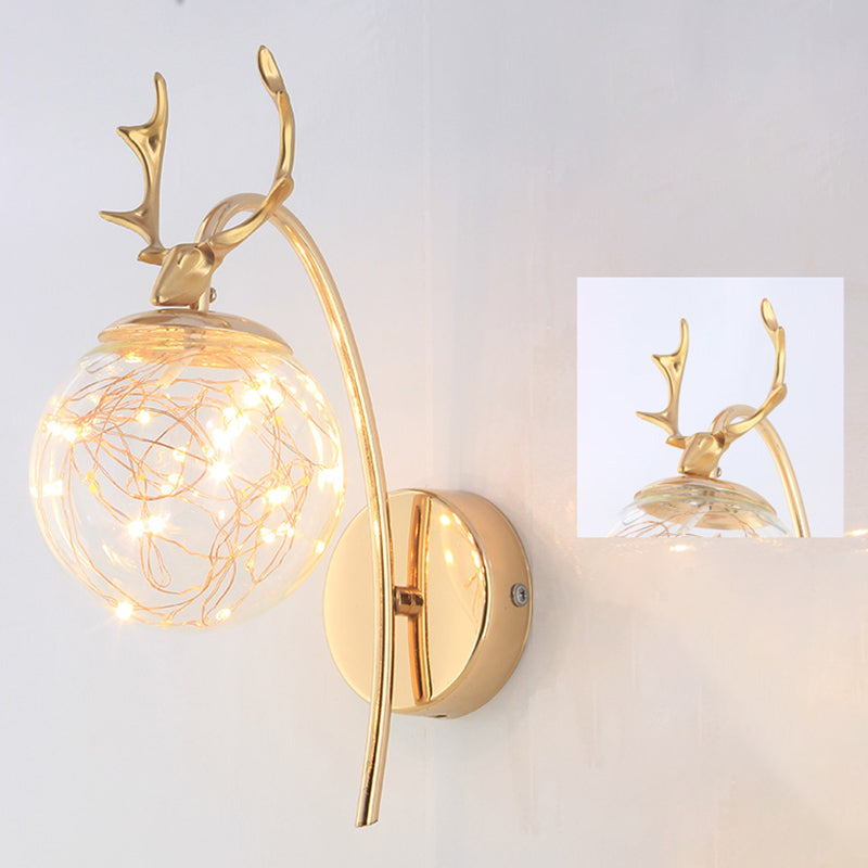 Nordic Style Iron Wall Light Ball Shape LED Wall Lamp with Glass Shade for Bedroom