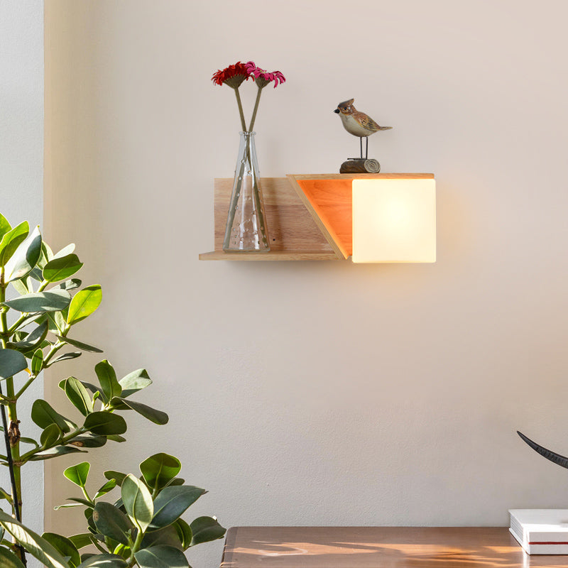 Japanese Style Wooden Wall Lamp Geometry Wall Light for Bedroom (Flowerpot Not Included)