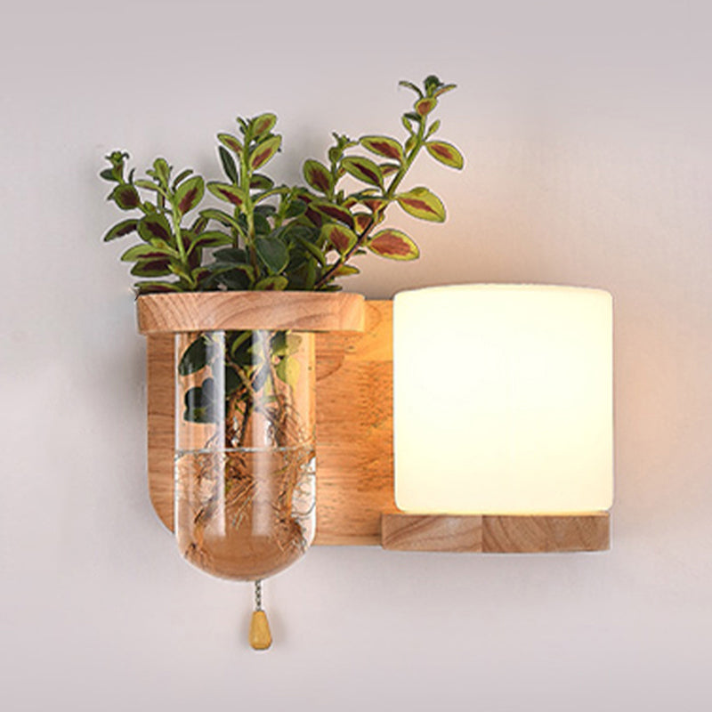 Japanese Style Wooden Wall Lamp Geometry Wall Light for Bedroom (Flowerpot Not Included)