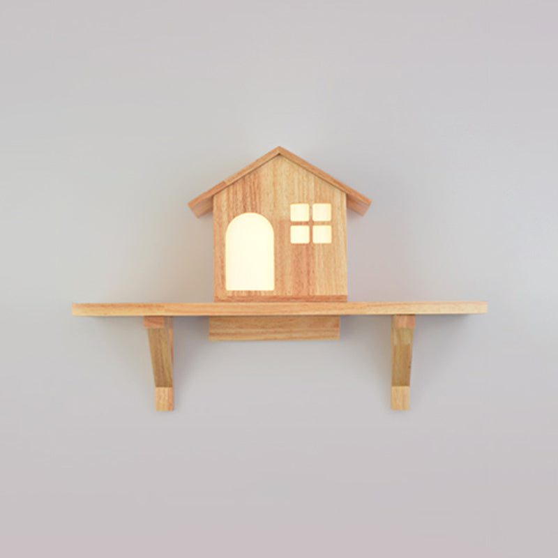 Japanese Style Wooden Wall Lamp Geometry Wall Light for Bedroom (Flowerpot Not Included)