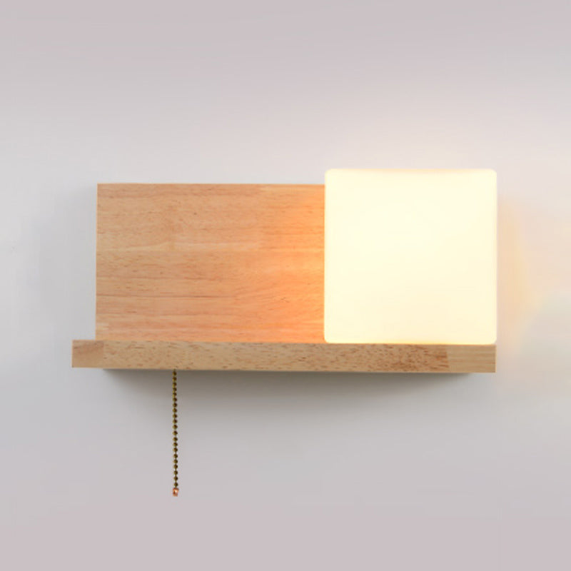 Japanese Style Wooden Wall Lamp Geometry Wall Light for Bedroom (Flowerpot Not Included)