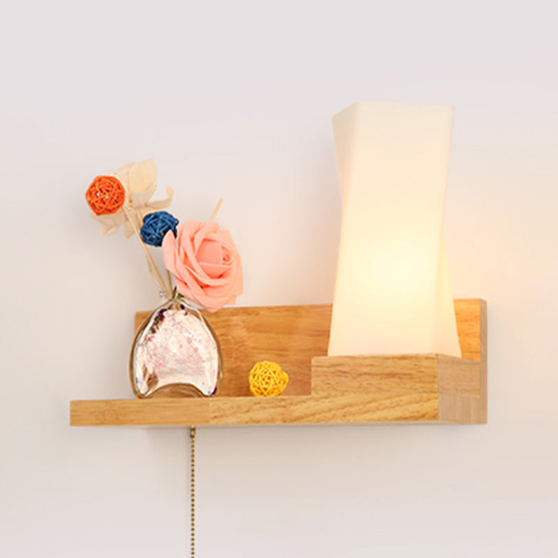 Japanese Style Wooden Wall Lamp Geometry Wall Light for Bedroom (Flowerpot Not Included)