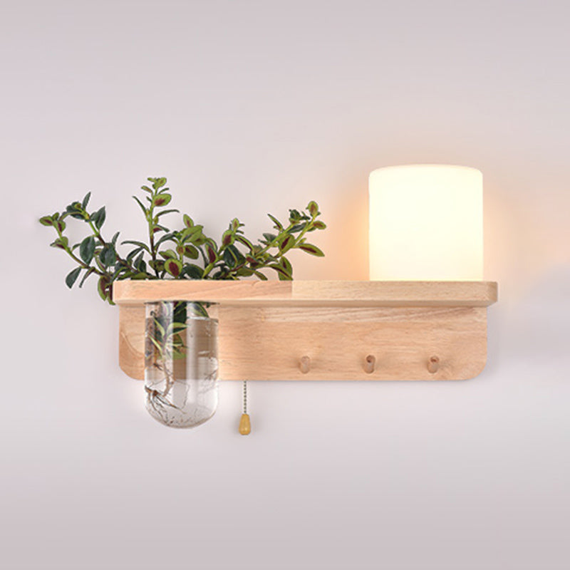 Japanese Style Wooden Wall Lamp Geometry Wall Light for Bedroom (Flowerpot Not Included)