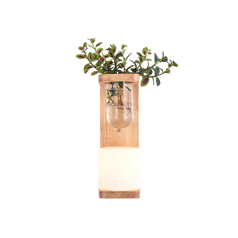 Japanese Style Wooden Wall Lamp Geometry Wall Light for Bedroom (Flowerpot Not Included)