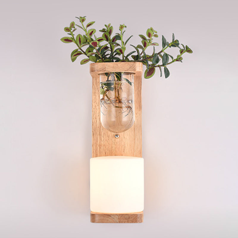 Japanese Style Wooden Wall Lamp Geometry Wall Light for Bedroom (Flowerpot Not Included)