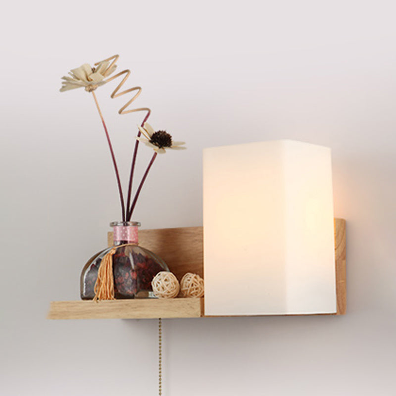 Japanese Style Wooden Wall Lamp Geometry Wall Light for Bedroom (Flowerpot Not Included)