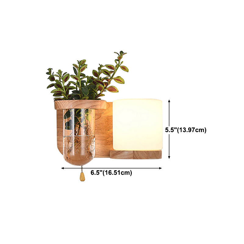 Japanese Style Wooden Wall Lamp Geometry Wall Light for Bedroom (Flowerpot Not Included)