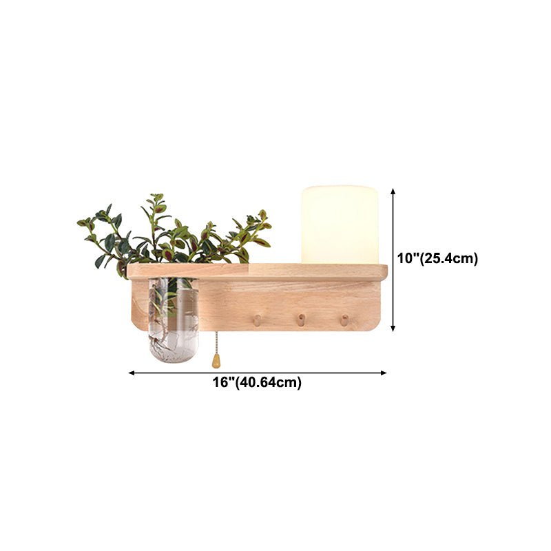 Japanese Style Wooden Wall Lamp Geometry Wall Light for Bedroom (Flowerpot Not Included)