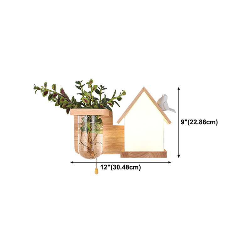 Japanese Style Wooden Wall Lamp Geometry Wall Light for Bedroom (Flowerpot Not Included)