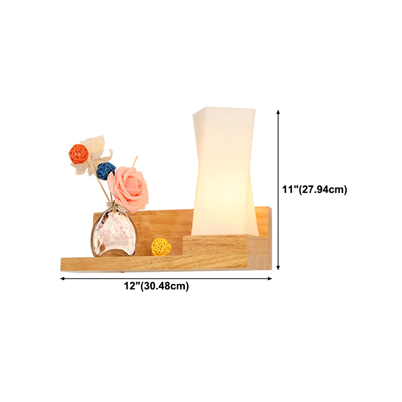 Japanese Style Wooden Wall Lamp Geometry Wall Light for Bedroom (Flowerpot Not Included)