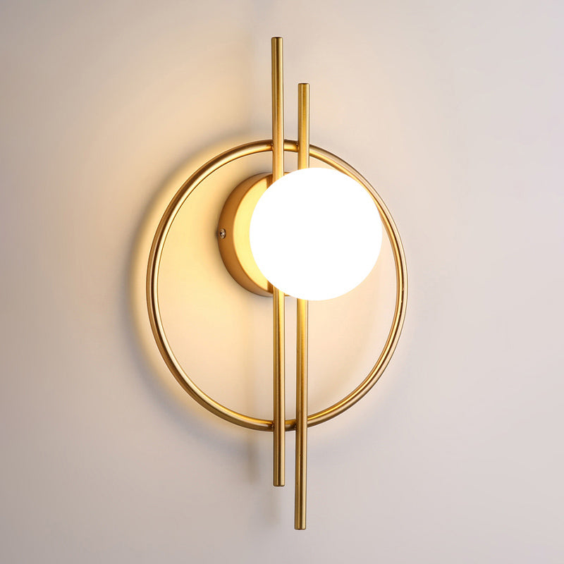 Nordic Style Iron Wall Light Circle Shape LED Wall Lamp with Glass Shade for Bedroom