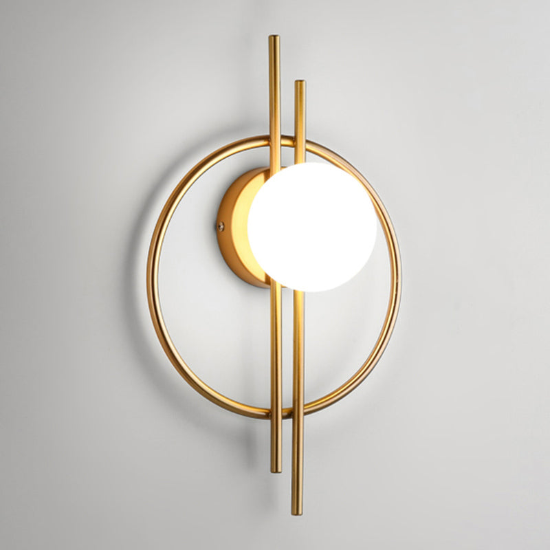 Nordic Style Iron Wall Light Circle Shape LED Wall Lamp with Glass Shade for Bedroom